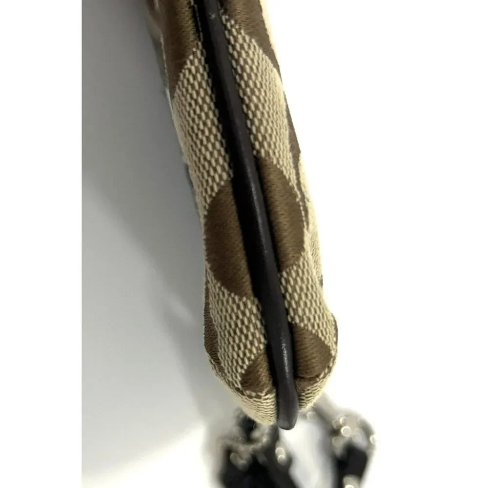 COACH Vintage Signature Canvas Small Wristlet - Khaki Brown & Black Leather
